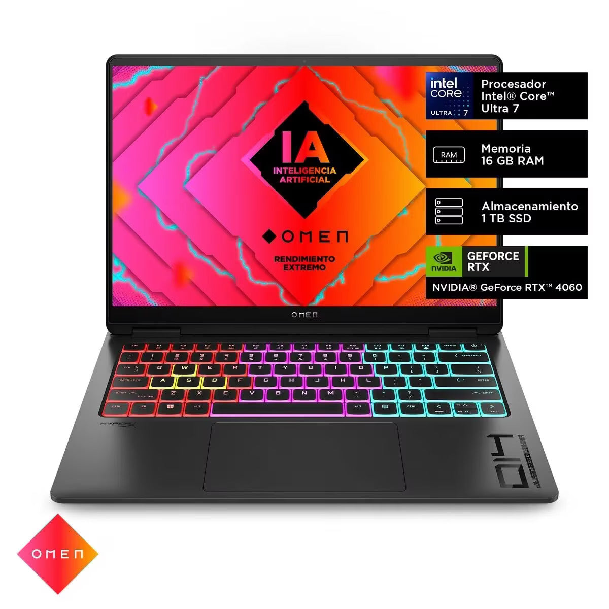 HP OMEN 14-fb0001la, Intel Core Ultra 7 155H, Nvidia RTX 4060, RAM 16GB, SSD 1TB, W11