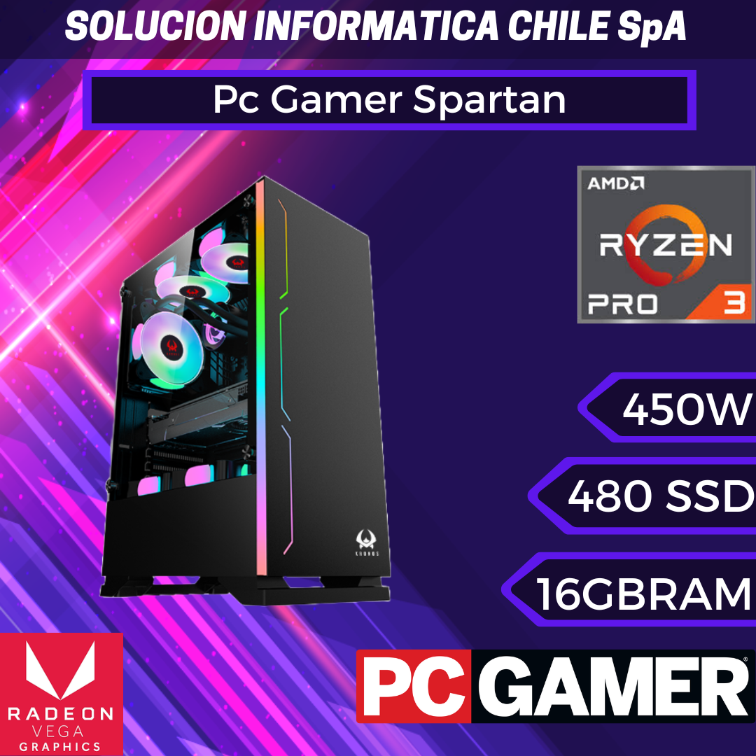 Pc Gamer Spartan: Ryzen 3 2200g Pro, Vega 8, SSD Sata 480 GB, RAM 16 GB, Wifi