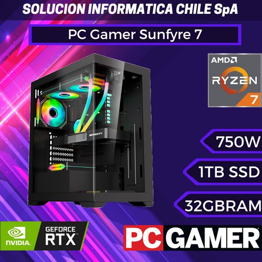 PC Gamer Sunfyre 7: AMD Ryzen 7 5700G, SSD M.2 1TB, RAM 32GB, RTX 3060 12G, Refrigeración 240