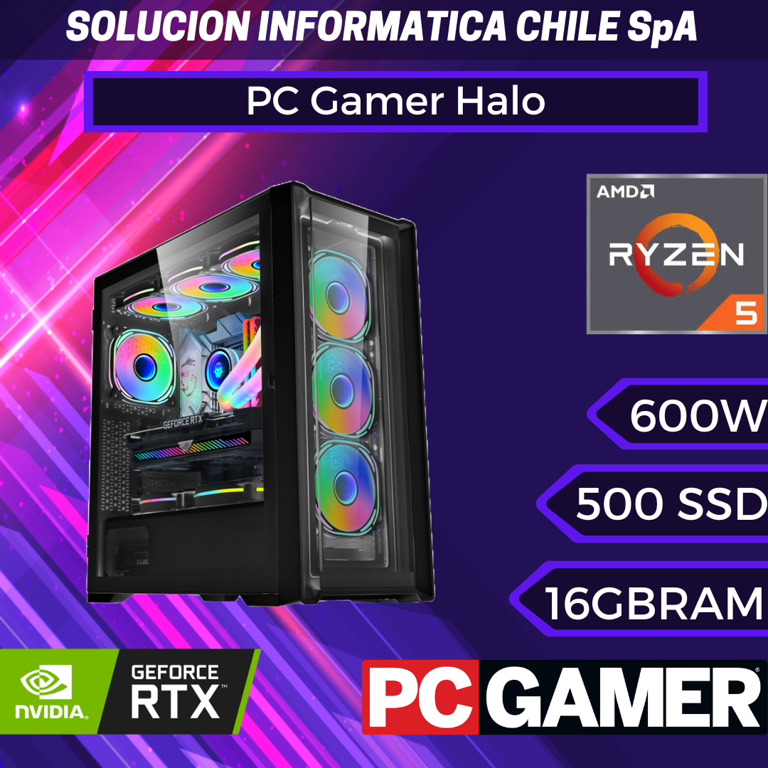 PC Gamer Halo: Ryzen 5 5600, SSD M.2 de 500GB, RAM 16GB, RTX 3050 8GB, Wifi