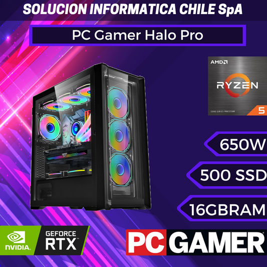 PC Gamer Halo Pro: Ryzen 5 5600X, SSD M.2 de 500GB, RAM 16GB, RXT 4060, Wifi