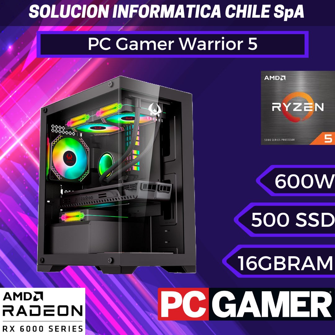 PC Gamer Warrior 5: Ryzen 5 5500, SSD M.2 de 500GB, RAM 16GB, RX 6600