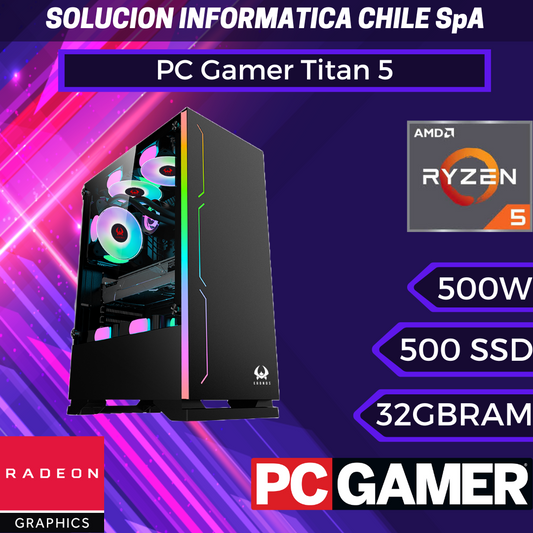 PC Gamer Titan 5: Ryzen 5 8500G, SSD M.2 de 500GB, Radeon 740M, 32GB RAM DDR5