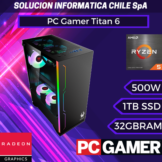 PC Gamer Titan 6: Ryzen 5 8600G, SSD M.2 de 1TB, Radeon 760M, 32GB RAM DDR5