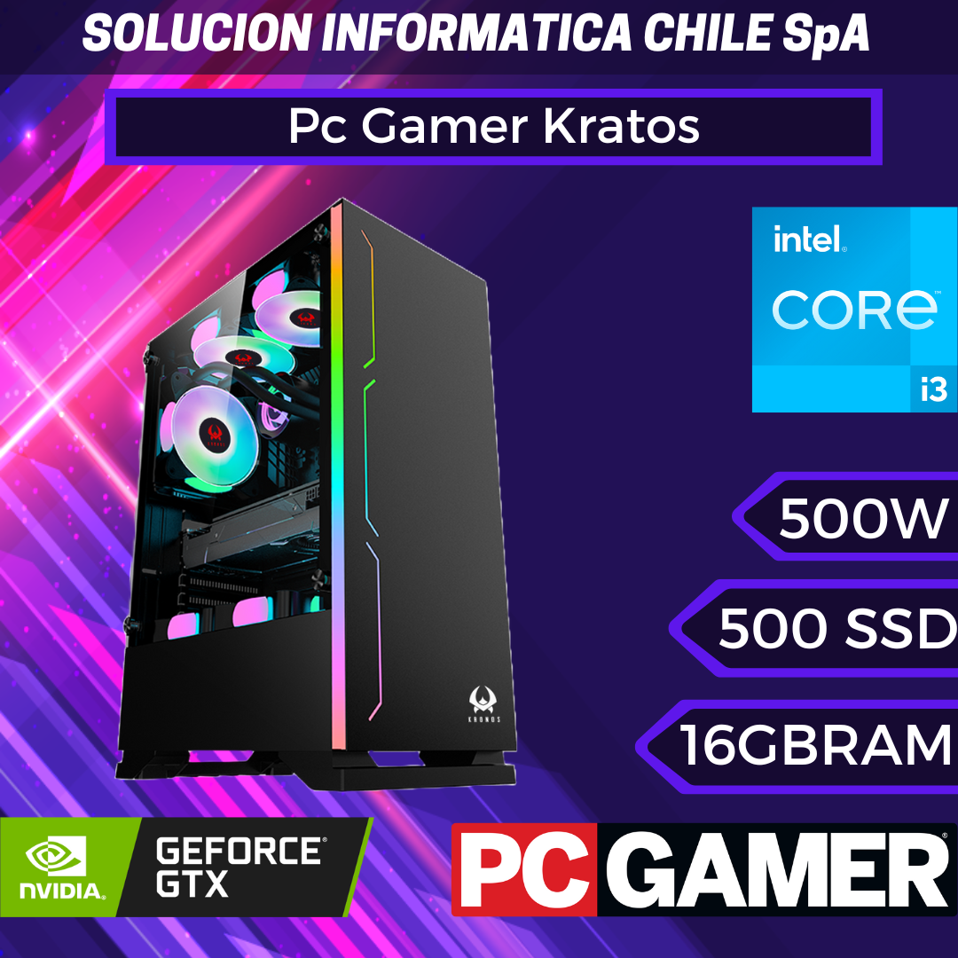 Pc Gamer Kratos i3-1650: Intel i3-12100f, GTX 1650, RAM 16gb, SSD M.2 de 500GB