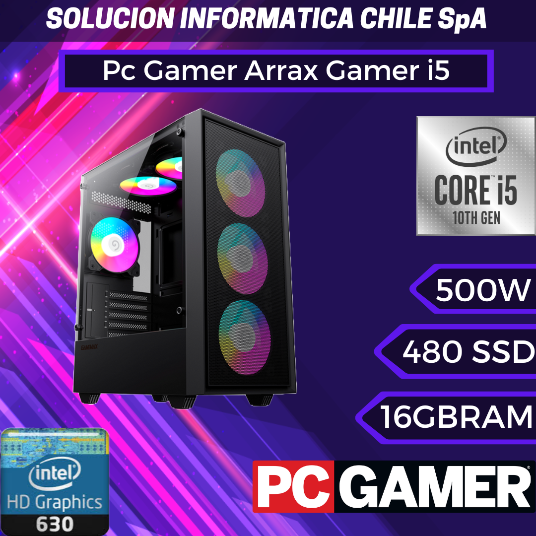 Pc Gamer Arrax Gamer: Intel Core i5-10400 , UHD 630, SSD Sata 480GB, RAM 16 GB, Wifi