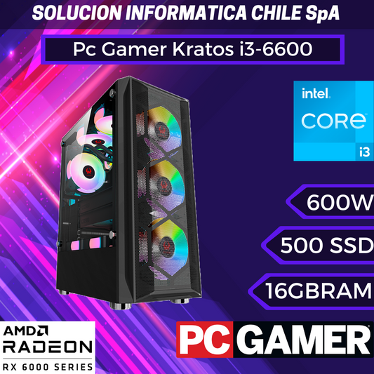 Pc Gamer Kratos: Intel i3-12100f, RX6600, RAM 16gb, SSD M.2 de 500GB