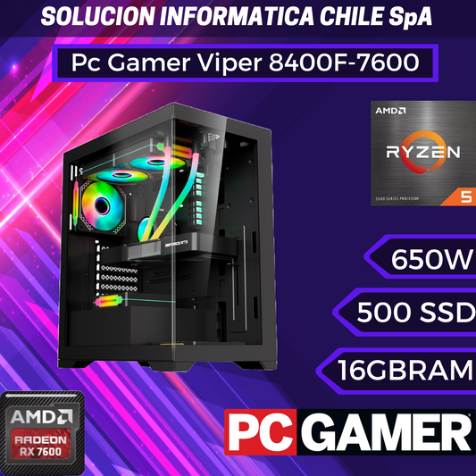 Pc Gamer Viper: Ryzen 5 8400F, SSD M.2 NVMe de 500 GB, RAM 16GB, RX7600 8GB, Wifi