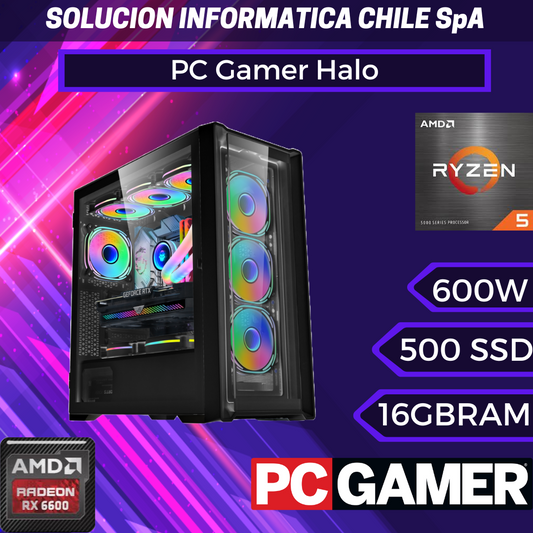 PC Gamer Halo: Ryzen 5600, SSD M.2 de 500GB, RAM 16GB, RX 6600, Wifi