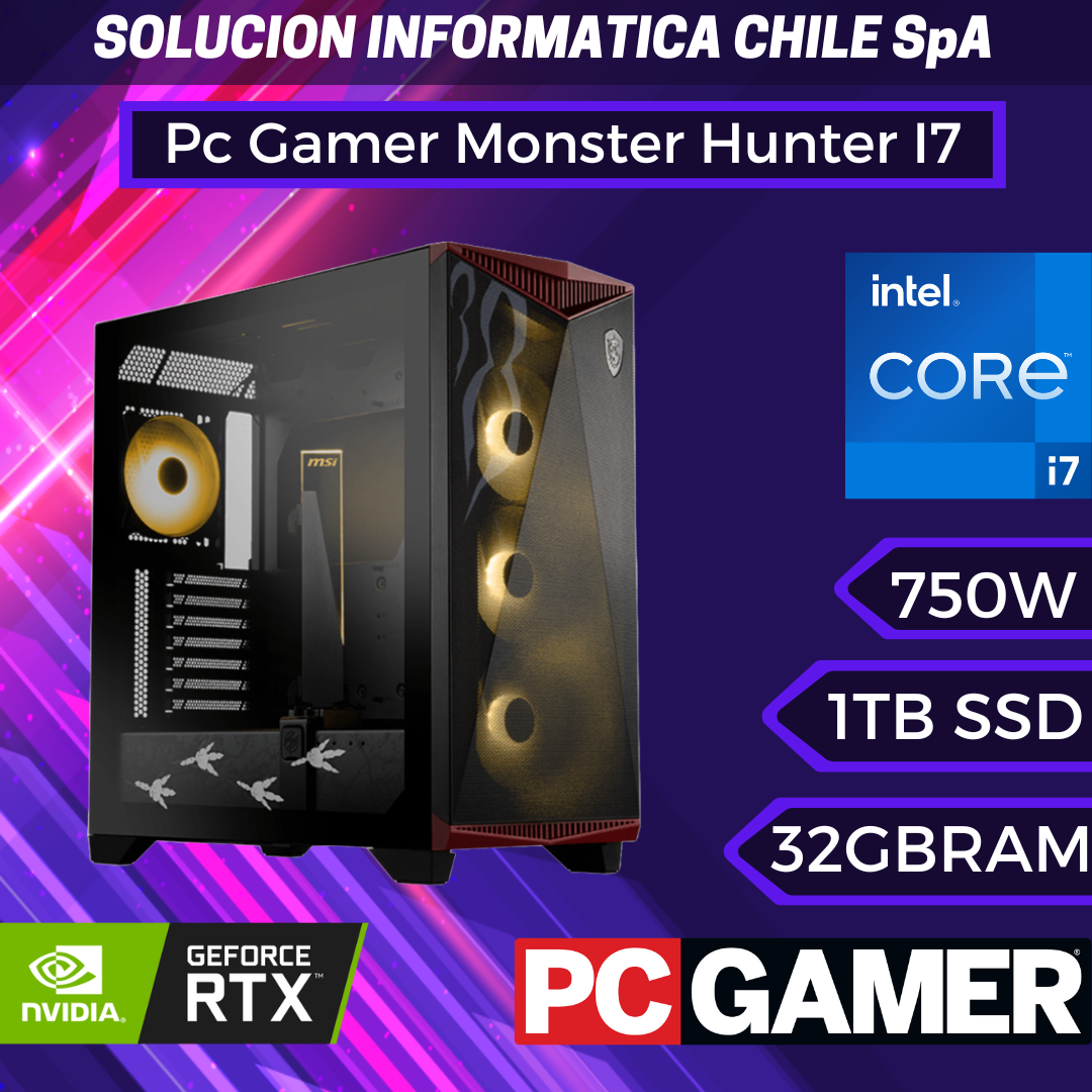 Pc Gamer Monster Hunter I7: Intel Core I7 14700KF, 32GB DDR5, SSD 1TB M.2 NVMe PCIe 4.0, RTX 4060 Ti