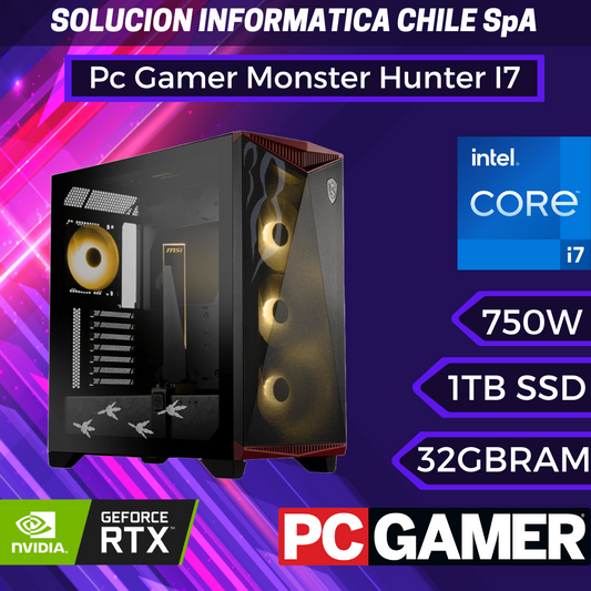 Pc Gamer Monster Hunter I7: Intel Core I7 14700KF, 32GB DDR5, SSD 1TB M.2 NVMe PCIe 4.0, RTX 4060 Ti