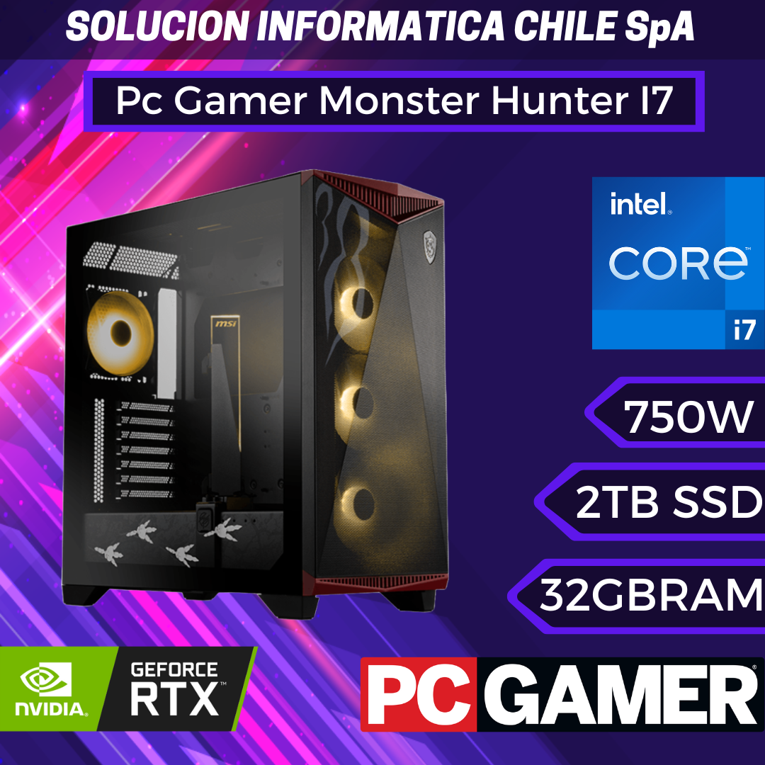 Pc Gamer Monster Hunter I7: Intel Core I7 14700KF, 32GB DDR5, SSD 2TB M.2 NVMe PCIe 4.0, RTX 4060 Ti