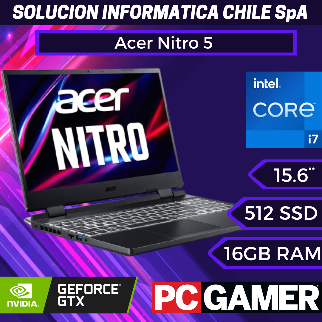 Acer Nitro 5 - Intel Core i7 11800H, 16GB RAM, 512GB SSD, RTX 3060 6GB, 15.6" Full HD 144Hz.