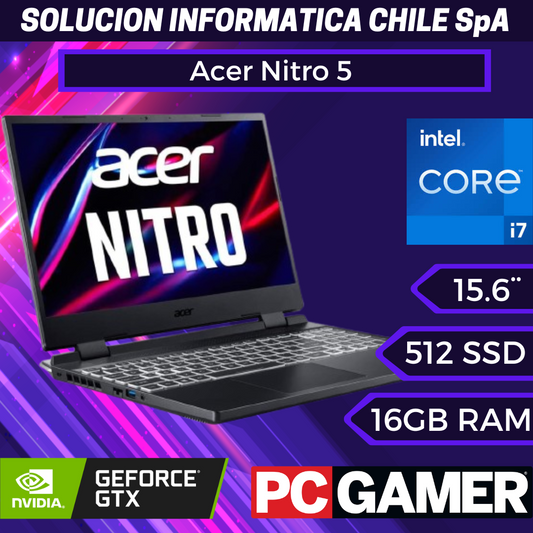 Acer Nitro 5 - Intel Core i7 11800H, 16GB RAM, 512GB SSD, RTX 3060 6GB, 15.6" Full HD 144Hz.