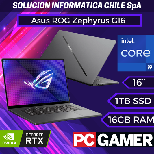 Asus ROG Zephyrus G16 GU605 Intel Core Ultra 9 185H 16 Núcleos NVIDIA GeForce RTX 4070 8GB 16" WQXGA 240Hz 16GB RAM 1TB GU605MI-QR044W BLACK