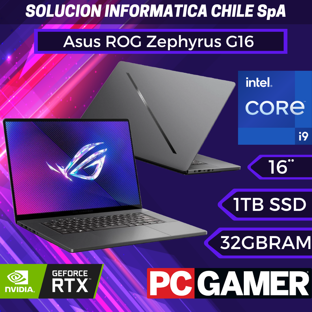 Asus ROG Zephyrus G16 Pantalla 16" 2.5K (240Hz) | Intel Core Ultra 9 185H | NVIDIA GeForce RTX 4080 12GB | Eclipse Gray