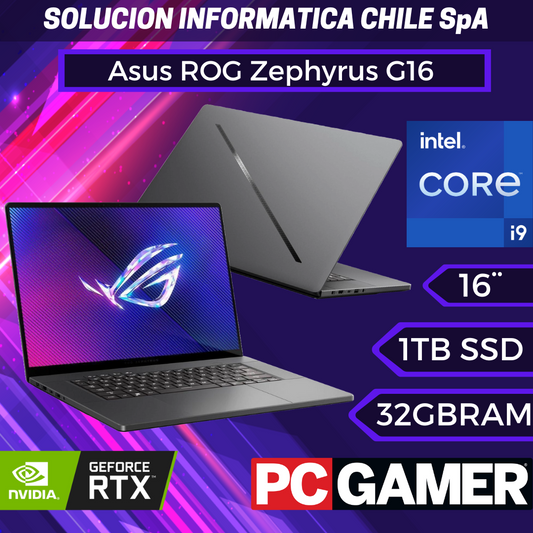 Asus ROG Zephyrus G16 Pantalla 16" 2.5K (240Hz) | Intel Core Ultra 9 185H | NVIDIA GeForce RTX 4080 12GB | Eclipse Gray