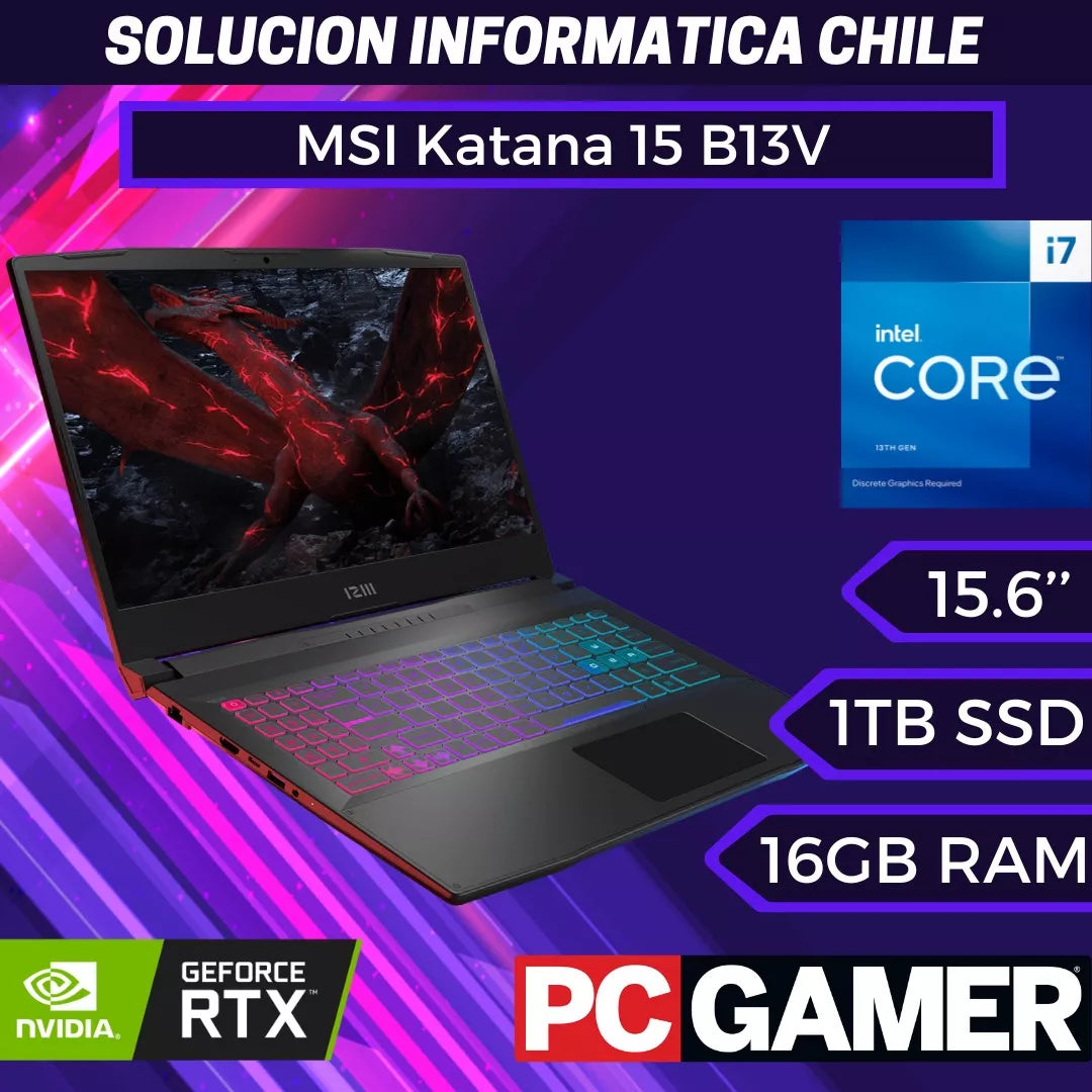 MSI Laptop Katana 15: Intel Core i7-13620H, GeForce RTX 4060, FHD 144Hz de 15.6", DDR5 de 16 GB, SSD NVMe de 1 TB