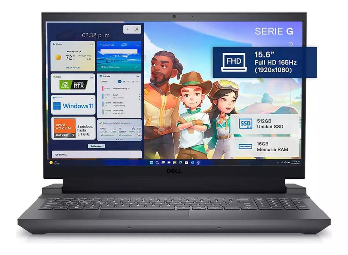 Dell Laptop para juegos G15 5535 - Pantalla FHD de 15.6 pulgadas (1920x1080) 165Hz 3ms, procesador AMD Ryzen 7-7840HS, 16 GB DDR5 RAM, 512 GB SSD, NVIDIA GeForce RTX 4060, Windows 11 Home, color gris