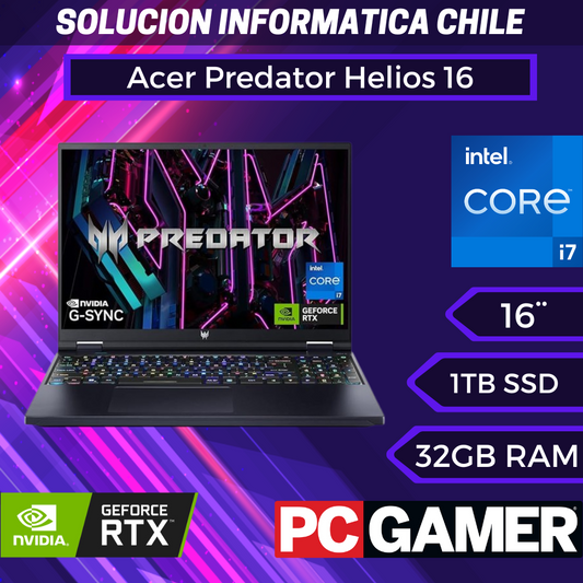 Acer Predator Helios 16 Laptop para juegos | Intel Core i7-13700HX de 13ª generación | NVIDIA GeForce RTX 4060 | Pantalla G-SYNC de 16 pulgadas 2560 x 1600 165Hz | DDR5 de 32 GB | SSD Gen 4 de 1 TB |