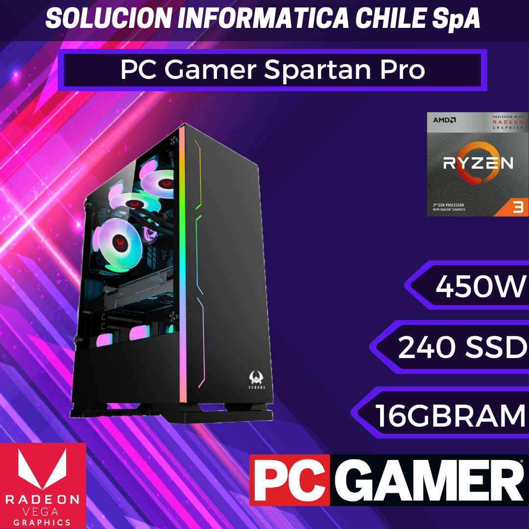 PC Gamer Spartan Pro: Ryzen 3 3200G Vega 8, SSD Sata, RAM 16GB, WiFi