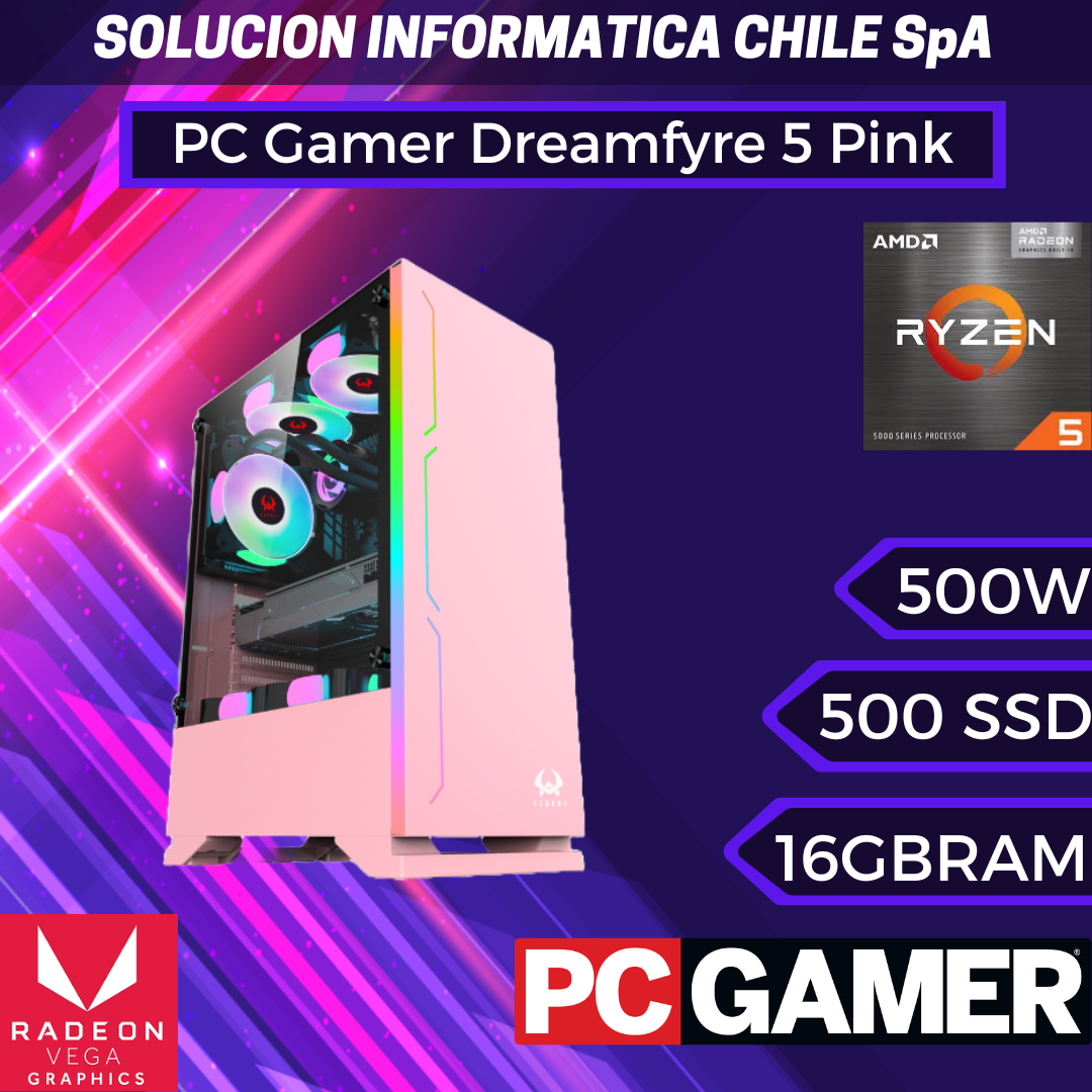 PC Gamer Dreamfyre 5 Pink: Ryzen 5 5600G, SSD M.2, RAM 16GB (3200MHz, D-Channel)