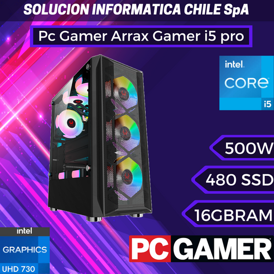 Pc Gamer Arrax Gamer i5 pro: Intel i5-12400, UHD 730, SSD Sata 480 GB, RAM 16 GB, Wifi