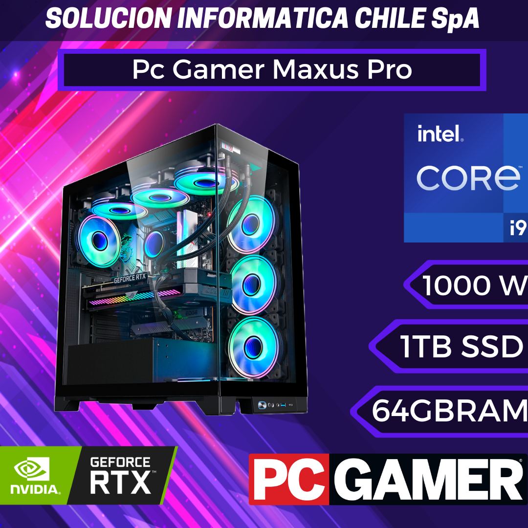 Pc Gamer Maxus Pro: Intel i9-13900KF, 64GB Ram, 1 TB (NVMe, 4.ª generación), RTX 4090 OC 24gb