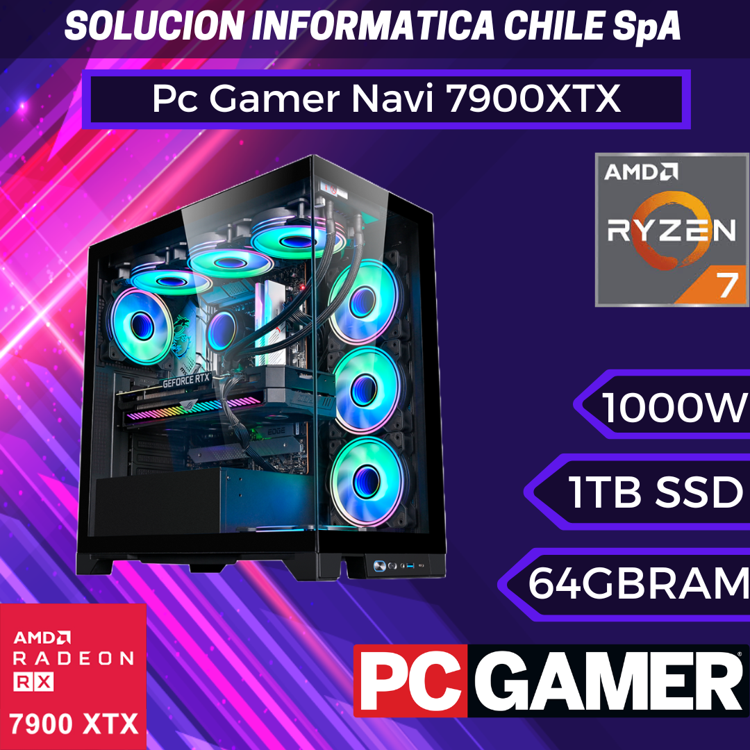 Pc Gamer Navi 7900XTX: Ryzen 7 7800X3D, 64GB Ram, SSD m.2 1TB Gen4, RX 7900XTX 24GB