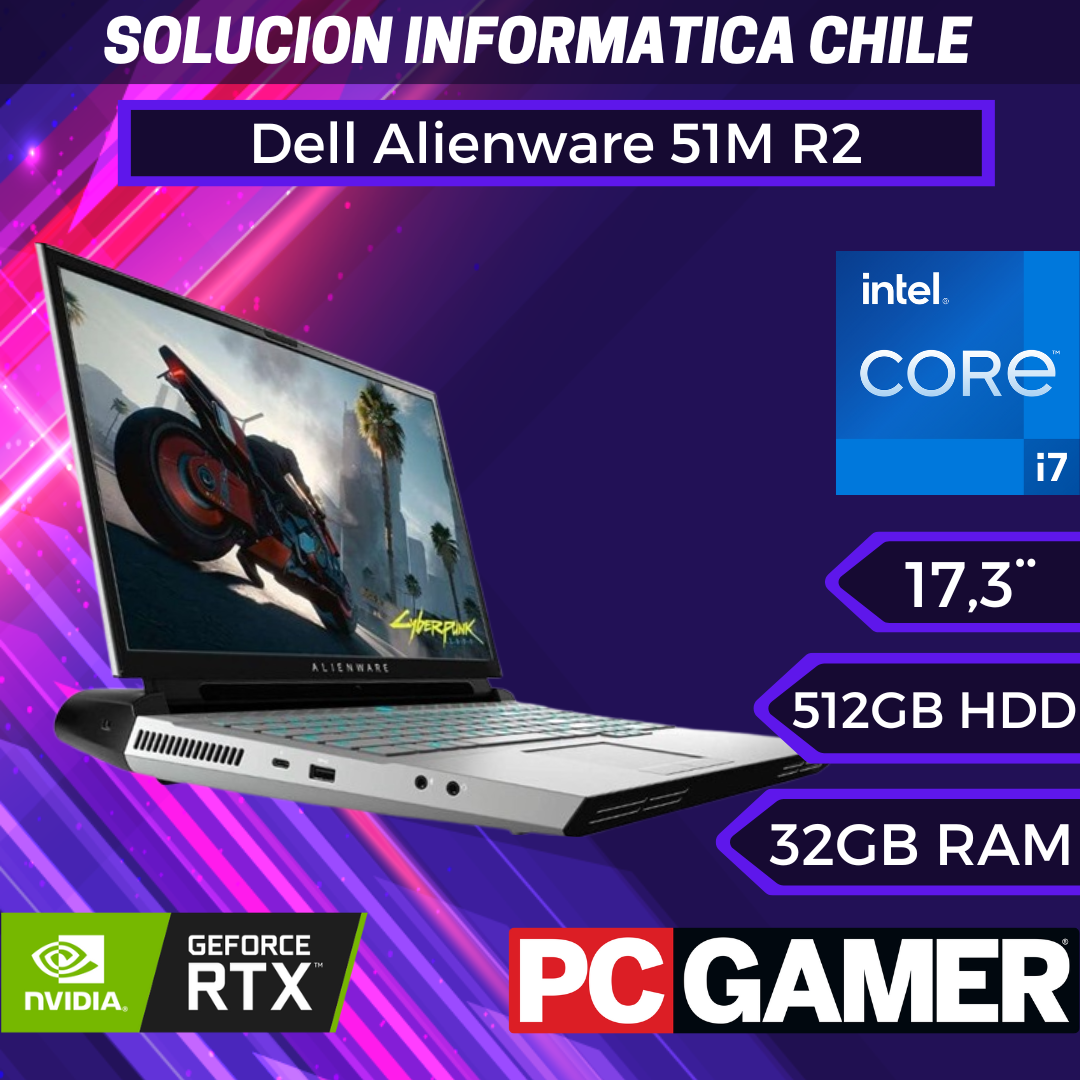 Dell Alienware 51M R2 - Laptop para juegos (Intel i7-10700 de 8 núcleos, 32 GB de RAM, disco duro de 2 TB, RTX 2070 Super, 17.3 pulgadas Full HD (1920 x 1080), WiFi, Bluetooth, cámara web, 2 USB 3.0