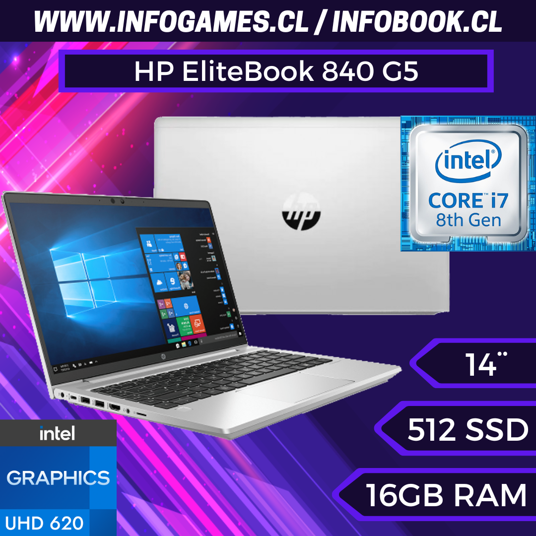 HP EliteBook 840 G5, i7-8550U, Ram 16GB, M.2 512GB, Led 14.0", W10 Pro