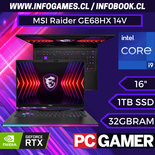 MSI Raider GE68HX 14V 16" 144Hz MiniLED UHD Intel Core i9-14900HX, NVIDIA Geforce RTX 4070, 32GB DDR5, 1TB NVMe SSD, Thunderbolt 4, Cooler Boost 5, Win 11 Home: Negro 14VGG-247US