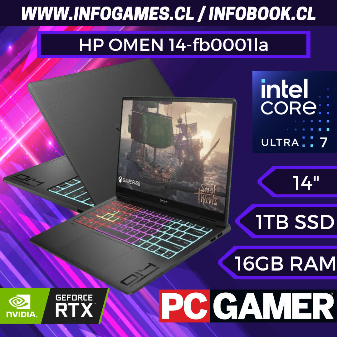 HP OMEN 14-fb0001la, Intel Core Ultra 7 155H, Nvidia RTX 4060, RAM 16GB, SSD 1TB, W11