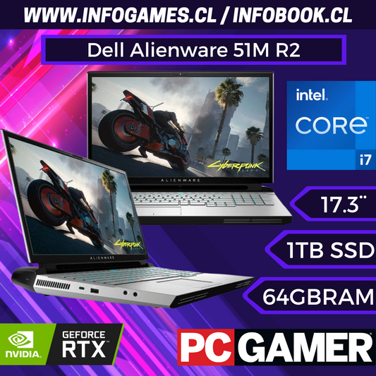 Alienware 51M R2 Intel i7-10700 de 8 núcleos, 64 GB de RAM, 1 TB m.2 SATA SSD RTX 2070 Super, 17.3 RENOVADO OPEN BOX