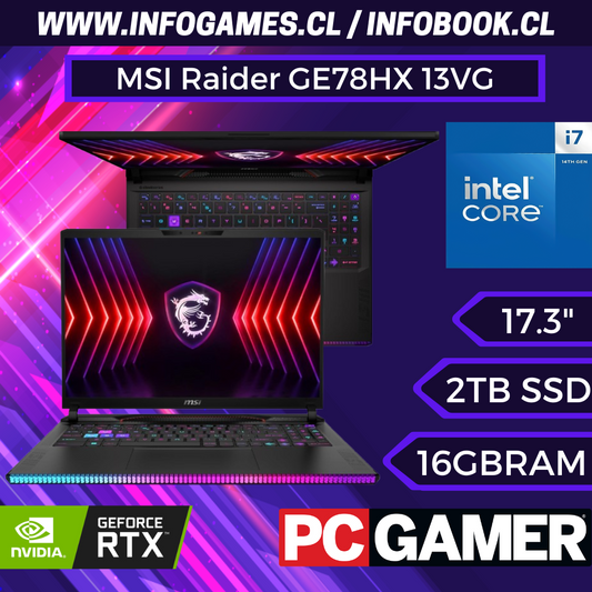 MSI RAIDER GE78HX 13VG-021ZA i7-13700HX / 17" WQXGA 240Hz / 16GB DDR5 RAM / GeForce RTX 4070 8GB / 1.5TB Gen4 NVMe SSD / Windows 11 Home / Core Black