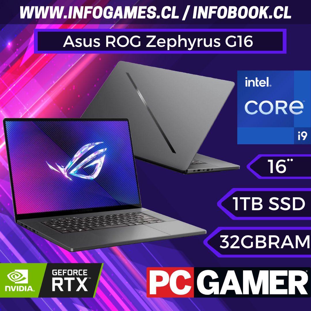 Asus ROG Zephyrus G16 GU605 Intel Core Ultra 9 185H 16 Núcleos NVIDIA GeForce RTX 4070 8GB 16" WQXGA 240Hz 32GB RAM 1TB SSD